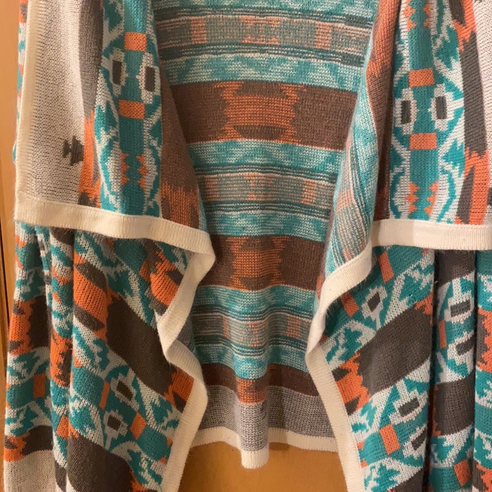 B Sharp Mohair Acrylic Open Front Aztec Tribal Southwestern Cardigan Sweater L - Picture 5 of 10